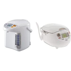 Zojirushi CD-LFC30 Panorama Window Micom Water Boiler and Warmer, 101 oz/3.0 L, White & Made in Japan Neuro Fuzzy Rice Cooker, 5.5-Cup, Premium White