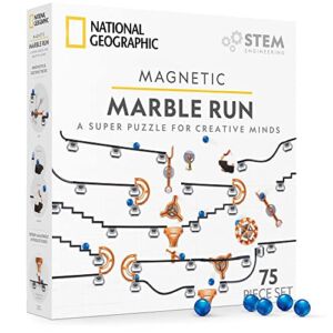NATIONAL GEOGRAPHIC Magnetic Marble Run – 75-Piece STEM Building Set for Kids & Adults with Magnetic Track & Trick Pieces & Marbles for Building A Marble Maze On Any Magnetic Surface