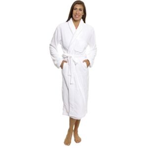 Silver Lilly Womens Robe – Plush Fleece Bathrobe Mid Length Robe Shawl Collar (White, Small-Medium)