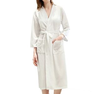 Homgro Women’s Waffle Bathrobe Soft Lightweight Kimono Bath Robe Knee Length Sleeping Cozy Weave Spa Robe Spring Summer Fall White X-Large