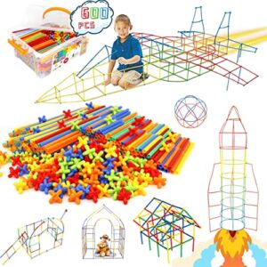 Straw Constructor Toys STEM Building Toys 600Pcs Straw Toy Interlocking Plastic Toys Engineering Toys Thin Tube Blocks Toy Educational Toy Kit for Indoor&Outdoor Kids Toy for Boys and Girls Gift