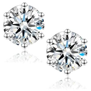 Moissanite Stud Earrings, 2ct DF Color Ideal Cut Lab Created Diamond 18K White Gold Plated Earrings for Women with Certificate of Authenticity (2ct Claccis 6P)