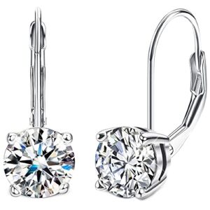GEMQUEEN Moissanite Dangle Earrings 1ct Brilliant Round Cut D Color VVS1 Clarity Lab Created Diamond Earrings 18K White Gold Plated Hypoallergenic Sterling Silver Moissanite Earrings with Leverback Mother Day Gift