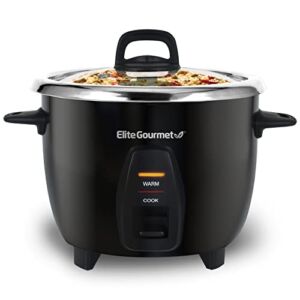 Elite Gourmet ERC-2010B Electric Rice Cooker with Stainless Steel Inner Pot Makes Soups, Stews, Porridge’s, Grains and Cereals, 10 cups cooked (5 Cups uncooked), Black