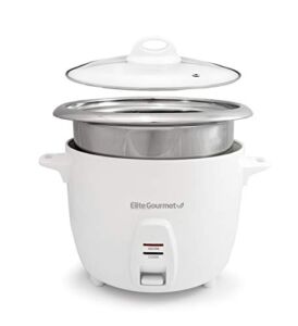 Elite Gourmet ERC-2010 Electric Rice Cooker with Stainless Steel Inner Pot Makes Soups, Stews, Grains, Cereals, Keep Warm Feature, 10 Cooked (5 Cups Uncooked), White