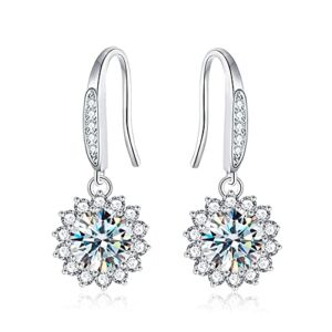2CT Moissanite Earrings 18K White Gold Plated D Color Top Grade Cut Diamond With GRA Certification 925 Sterling Silver Ideal Gift for Women Valentines, Mothers Day, Christmas, and Birthdays (2CT-Sunflower)