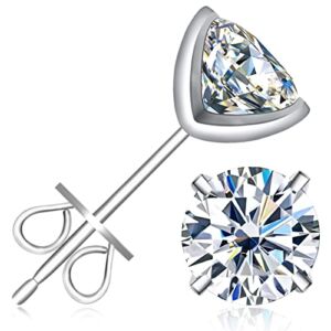 Inf.Story Moissanite Stud Earrings, 0.6ct-4ct D Color Brilliant Round Cut Lab Grown Diamond 18K White Gold Plated 925 Sterling Silver Friction Backs Moissanite Earrings for Women Men (Prong 0.6 carats/pair)