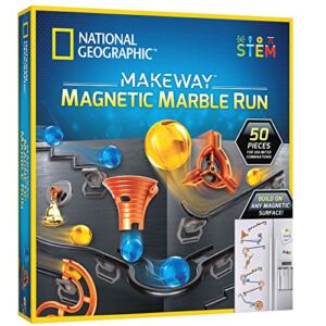 NATIONAL GEOGRAPHIC Magnetic Marble Run – 50-Piece STEM Building Set for Kids & Adults with Magnetic Track & Trick Pieces, & Marbles for Building A Marble Maze Anywhere Magnets Stick