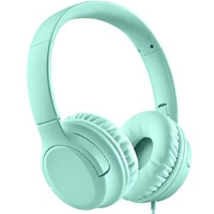 TUNEAKE Kids Headphones, Foldable Stereo Over-Ear Kids Headset, Volume Limited, Adjustable Headband Headphones for Kids Teens Adults, Tangle-Free 3.5mm Jack School Headphones for iPad Tablet, Green