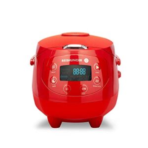Reishunger Digital Mini Rice Cooker & Steamer, Red with Keep-Warm Function & Timer – 3.5 Cups – Small Rice Cooker Japanese Style with Ceramic Inner Pot – 8 Programs – 1-3 People