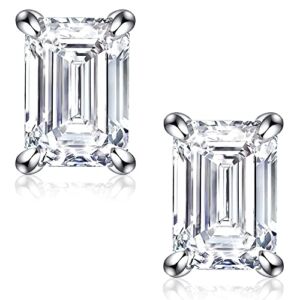 Emerald Cut Moissanite Earrings for Women, 18K White Gold 925 Sterling Silver D Color VVS1 Clarity Brilliant Lab Created 1.6ct Diamond Stud Earrings