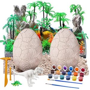 2 Jumbo Dino Egg Excavation Dig Kit, Large White Dinosaurs in Giant Filled Egg, Digging and Painting Toys STEM Science Crafs Gifts for Kids Boys Girls Age 5 6 7 8 Year Old, Easter Activity