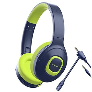 E5 Kids Wireless Headphones with Microphone, Bluetooth 5.0 Over Ear Wireless Kids Headphones?with Volume Control?85dB/93dB,?40H Playtime,Sharing Function,for School/iPad/Tablet/Boys/Girls (Blue Green)
