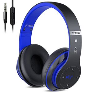PRTUKYT 6S Wireless Bluetooth Headphones Over Ear, Hi-Fi Stereo Foldable Wireless Stereo Headsets Earbuds with Built-in Mic, Volume Control, FM for Phone/PC (Black & Blue)