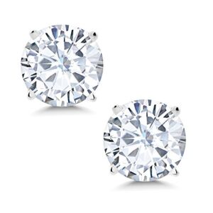 14K White Gold Friction Back Stud Earrings Set Round 4 Prong Forever Classic Faint Color 1.60cttw 6mm Created Moissanite from Charles & Colvard