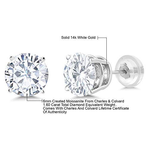 14K White Gold Friction Back Stud Earrings Set Round 4 Prong Forever Classic Faint Color 1.60cttw 6mm Created Moissanite from Charles & Colvard | The Storepaperoomates Retail Market - Fast Affordable Shopping