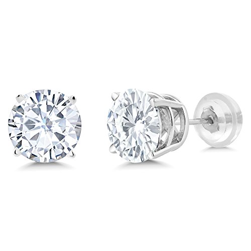 14K White Gold Friction Back Stud Earrings Set Round 4 Prong Forever Classic Faint Color 1.60cttw 6mm Created Moissanite from Charles & Colvard | The Storepaperoomates Retail Market - Fast Affordable Shopping