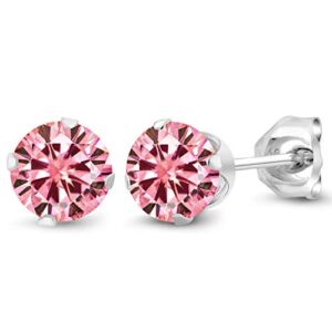 Gem Stone King 925 Sterling Silver Pink Created Moissanite Stud Earrings For Women (1.00 Cttw, Round 5MM)