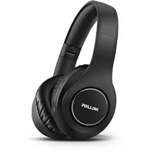 pollini Bluetooth Headphones Wireless, 40H Playtime Foldable Over Ear Headphones with Microphone, Deep Bass Stereo Headset with Soft Memory-Protein Earmuffs for iPhone/Android Cell Phone/PC (Black)