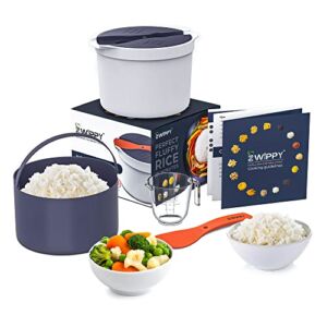 Zwippy Microwave Rice Cooker Steamer & Microwave Pasta Cooker with Strainer | 2 L | Easy-To-Use Microwave Cookware Set for Rice, Pasta, Vegetables, Quinoa, Oatmeal, Ramen | Non-stick – Dishwasher Safe – BPA Free
