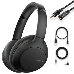 Sony Noise Cancelling Headphones – Wireless Bluetooth Over The Ear Headset with Mic for Phone-Call and Alexa Voice Control – Black + NeeGo 3.5mm Headphone Extension Cable, 10ft