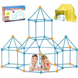Kids Fort Building Kit, 135 PCS Indoor/Outdoor Play Fort Toys for Age 5,6,7,8,9,10,11,12 Years Old Boys & Girls, STEM Toys & Gifts Construction Fort DIY Castles Tunnels Play Tent Rocket Tower