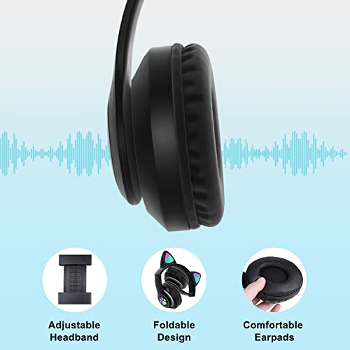 TOKANI Kids Headphones, Bluetooth Wireless Headphones for Kids Teens Adults, Over-Ear Bluetooth Headphones with Microphone, Cat Ear Headphones for Girls Women (Black) | The Storepaperoomates Retail Market - Fast Affordable Shopping