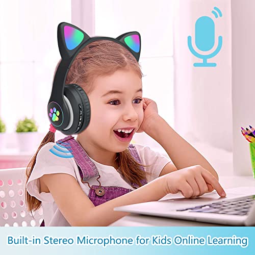 TOKANI Kids Headphones, Bluetooth Wireless Headphones for Kids Teens Adults, Over-Ear Bluetooth Headphones with Microphone, Cat Ear Headphones for Girls Women (Black) | The Storepaperoomates Retail Market - Fast Affordable Shopping