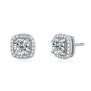 Moissanite Earrings 2ct D Color Brilliant Round Cut Halo Moissanite Simulated Diamond Stud Earrings for Women 18K White Gold Plated Silver