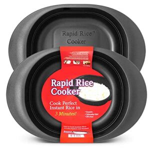 Rapid Rice Cooker | Microwave Rice Blends in Less Than 3 Minutes | Perfect for Dorm, Small Kitchen, or Office | Dishwasher-Safe, Microwaveable, & BPA-Free (Black, 2 Pack)
