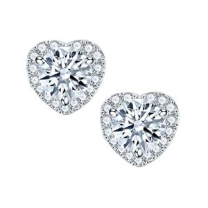 Heart Moissanite Stud Earrings for Women, 1CT D Color VVS1 Clarity Brilliant Round Cut Moissanite Earrings Hypoallergenic Solid S925 Sterling Silver Moissanite Stud Earrings for Women Sensitive Ears