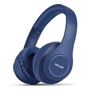 pollini Bluetooth Headphones Wireless, 40H Playtime Foldable Over Ear Headphones with Microphone, Deep Bass Stereo Headset with Soft Memory-Protein Earmuffs for iPhone/Android Cell Phone/PC (Blue)