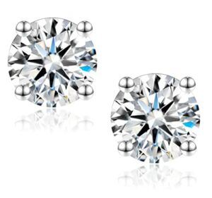 Moissanite Stud Earrings for Women, 2-6CT 4-Prong Crown Setting DF Color Ideal Cut Lab Created Diamond Earrings with Silicone Back, Certificate of Authenticity (6CT/Pair, 3CT each one)