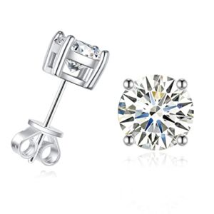 Moissanite Earrings for Women Men, 1ct-2ct DEF Color Lab Created Moissanite Diamond Stud Earrings，925 Sterling Silver earrings with 18K White Gold Plated ,Safety Friction Back (1ct/pair 4 prong)