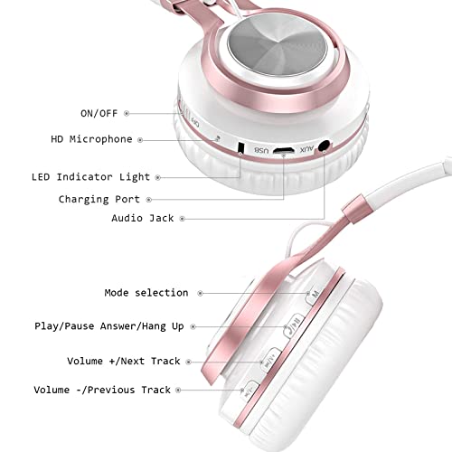 Wireless Over Ear Headphones, BASEMAN Long Battery Life Deep Bass Bluetooth Headphones with Microphone Wireless and Wired Headset for Computer iPhone Teens Girls Women School Travel – White Rose Gold | The Storepaperoomates Retail Market - Fast Affordable Shopping