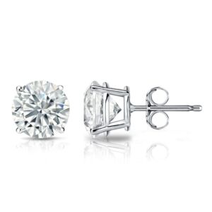 4 Prong Round Cut Moissanite Diamond Stud Earring White Gold Plated Sterling Silver Hypoallergenic (3.5mm (0.34ct))