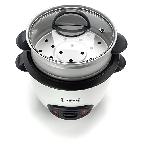 Dominion 6-Cup Cooked (3 Uncooked) Electric Rice Cooker with Removable Nonstick Pot & Food Steamer, One Touch Operation, Warm Mode, With Measuring Cup & Spatula & Recipe Book, Perfect For Rice, Soups, Stews, Grains, Oatmeal – White | The Storepaperoomates Retail Market - Fast Affordable Shopping