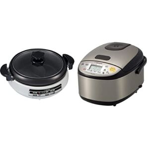 Zojirushi EP-PFC20HA, Gourmet d’Expert® Electric Skillet for Yin Yang Hot Pot & NS-LGC05XB Micom Rice Cooker & Warmer, 3-Cups (uncooked), Stainless Black