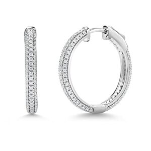 925 Sterling Silver White Created Moissanites by Gem Stone King Round Hoop Earrings For Women (1 Inch, 1.20 Cttw)