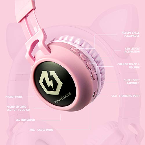 PowerLocus Bluetooth Headphones for Kids, Wireless Bluetooth Headphones, Kid Headphones Over-Ear with LED, Foldable Headset with Mic,Volume Limited, Wireless/Wired Headphone for Phones,Tablets,Laptop | The Storepaperoomates Retail Market - Fast Affordable Shopping