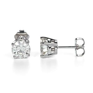 Charles & Colvard Forever One 6.5mm Round Cut Moissanite Stud Earrings for Women | 2 cttw DEW | Lab Grown | Solid 14K White Gold with Rhodium