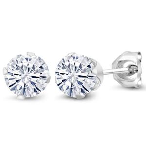 925 Sterling Silver Forever Classic Created Moissanite from Charles & Colvard Stud Earrings For Women (1.00 Cttw, Round 5MM)
