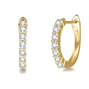 FANCIME 14k Solid Yellow Gold Round Cut Prong 1/5cttw Moissanite Hoop Earrings Small Little Tiny Huggie Hoop Earrings Dainty Fine Jewelry for Women Her Girls D-E Color VVS Clarity – 15mm