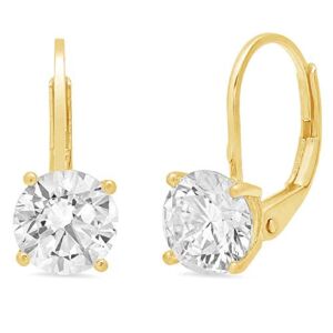4.0 ct Round Cut ideal VVS1 Conflict Free Gemstone Solitaire Genuine Moissanite Designer Lever back Drop Dangle Earrings Solid 14k Yellow Gold