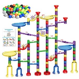 FUN LITTLE TOYS 154 Pcs Marble Run Set Toys for Kids, Gravity Marbles Maze Tower Building Blocks 98 Plastic Pieces 56 Glass Marbles, Marble Race Track Rolling Game, Educational Learning STEM Toy Gift