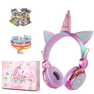 Lalacosy Kids Wireless Headphones with Microphone,Unicorns Gifts for Girls,16 hrs Work Time,95dB Volume Limited,Soft Ear Cups,Over-Ear Headphones for Kids,Wireless Headset for PC,Tablet,Laptop (Pink)