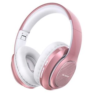 BLARO Bluetooth Headphones Over Ear, Hi-Fi Deep Bass Wireless and Wired Headsets, 72 Hours Playtime, Soft Memory Protein Earmuffs, Foldable Headphones with CVC6.0 Mic-Rose Gold