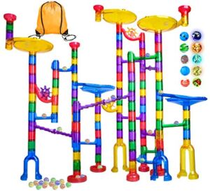 Meland Marble Run – 132Pcs Marble Maze Game Building Toy for Kid, Marble Track Race Set&STEM Learning Toy Gift for Boy Girl Age 4 5 6 7 8 9+ (102 Translucent Marbulous Pcs & 30 Glass Marbles)