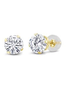 14K Yellow Gold Stud Forever Classic Created Moissanite from Charles & Colvard Women Earrings (2.00 Cttw, Round 6.5MM)