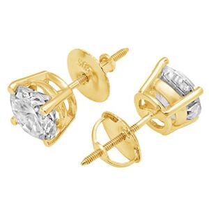 1.0 ct Brilliant Round Cut ideal VVS1 Conflict Free Gemstone Solitaire Fine Genuine Moissanite pair of Stud Earrings Solid 14k Yellow Gold Screw Back